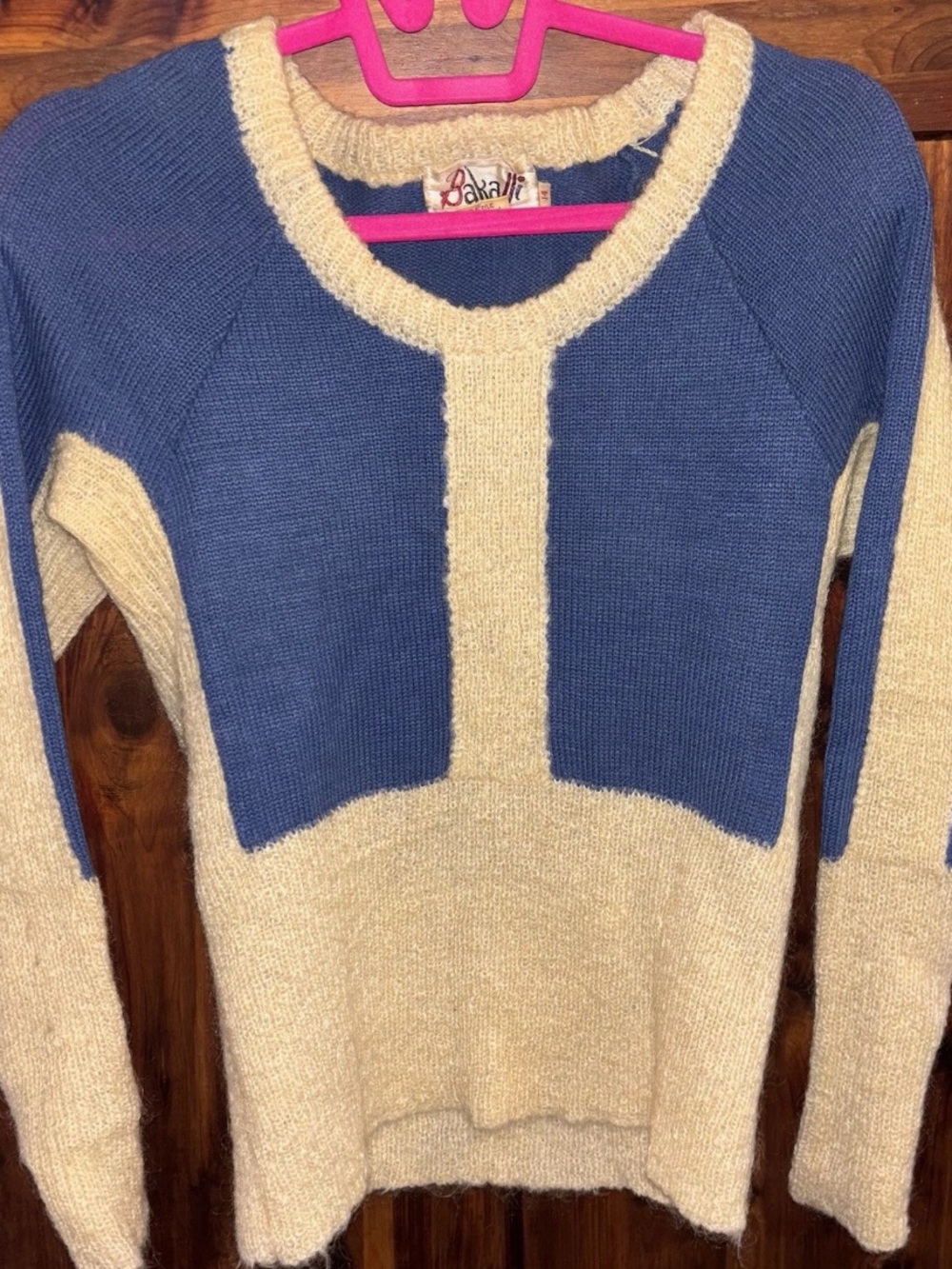 Vintage 70’s Bakalli Blue And Cream Wool Sweater